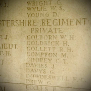 Names inscribed on a stone memorial wall